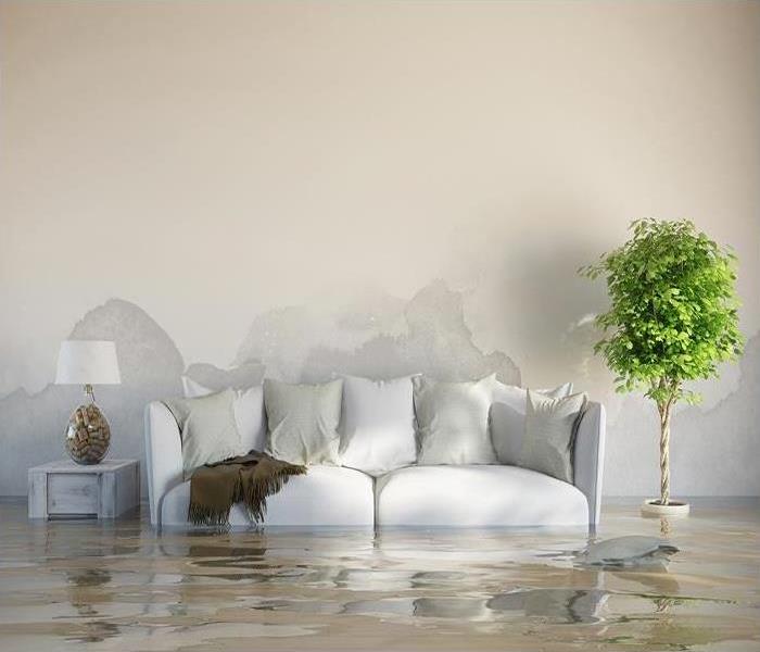 Living room submerged in water
